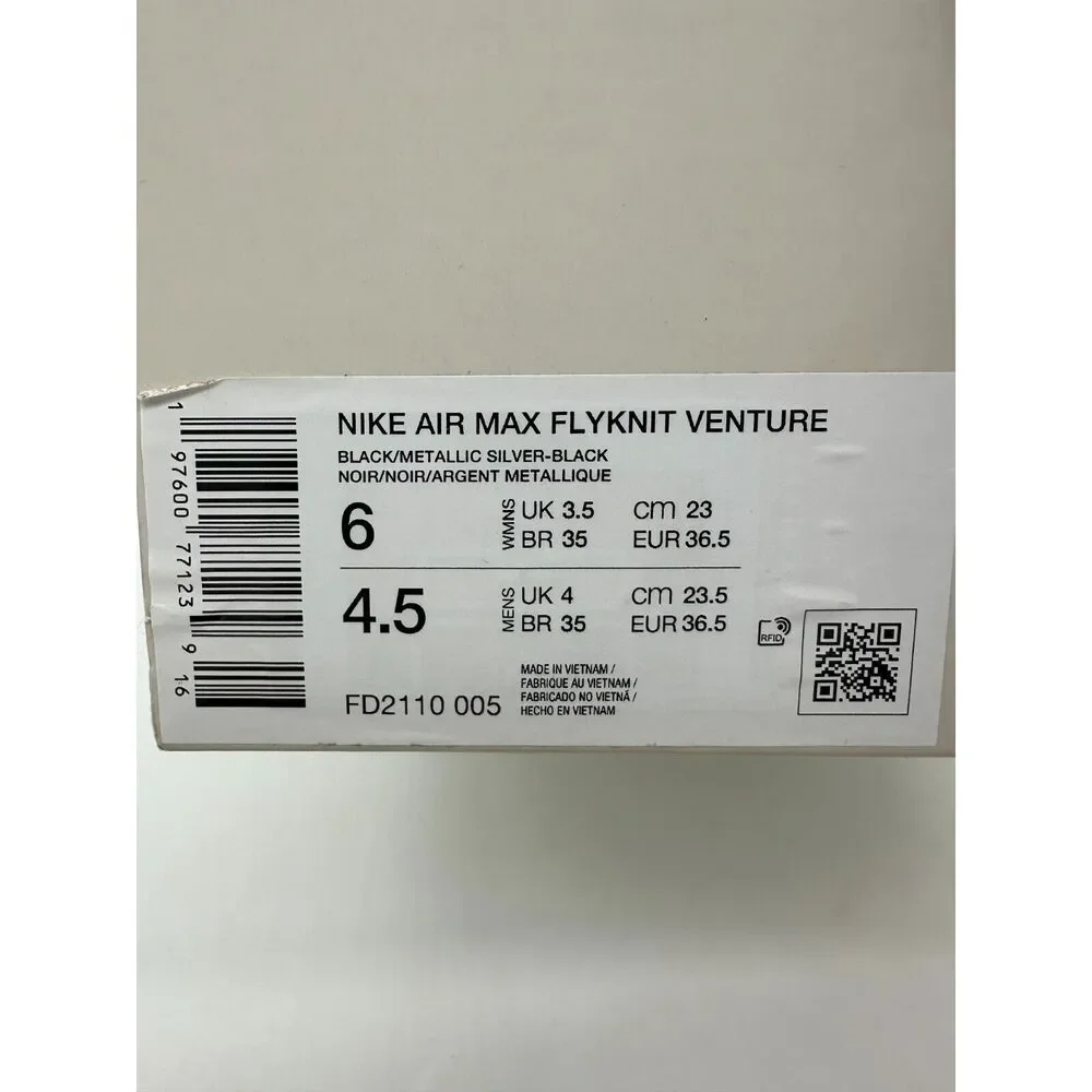 Nike Air Max Flyknit Venture Womens Size 6 Triple Black Athletic Shoe FD2110 005 - Picture 6 of 6